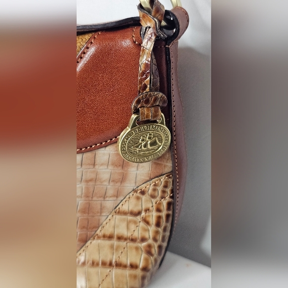 Vintage Brahmin Anytime Shoulder Bag Croc Embossed Leather Brown Tan Textured - Picture 2 of 16